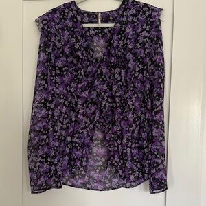 Free People Floral V-Neck Blouse in Purple and Black